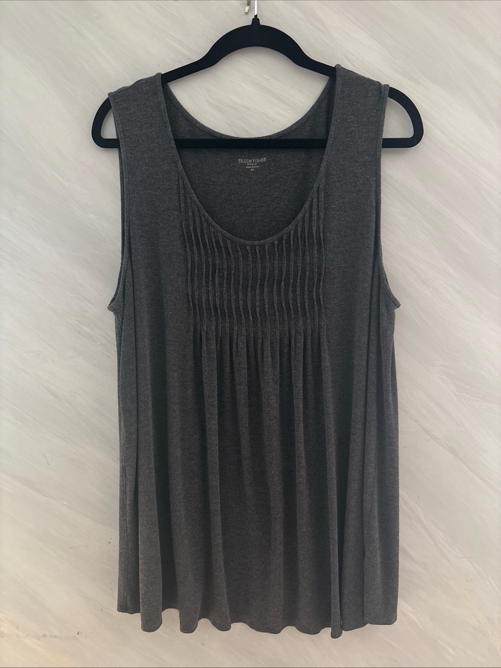 EILEEN FISHER 2X Charcoal  Gray Viscose Jersey Melange Pintuck Shell Tank Top